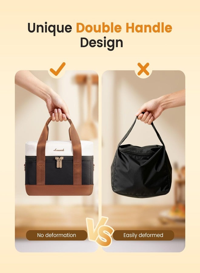 LOVEVOOK Insulated Lunch Bag for Women - Cute Lunch Box Cooler for Work, Picnic, and Beach, Black-beige-brown - Image 3