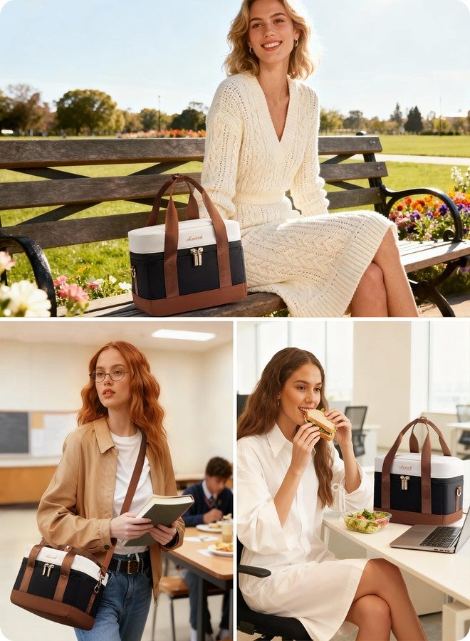 LOVEVOOK Insulated Lunch Bag for Women - Cute Lunch Box Cooler for Work, Picnic, and Beach, Black-beige-brown - Image 2