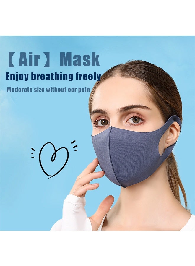 10 Pcs Reusable Fabric Face Masks, 3D Ergonomic Design Breathable & Washable Face Masks for Adults, Comfortable Earloop & Sun Protection,Haze blue and royal blue - Image 2