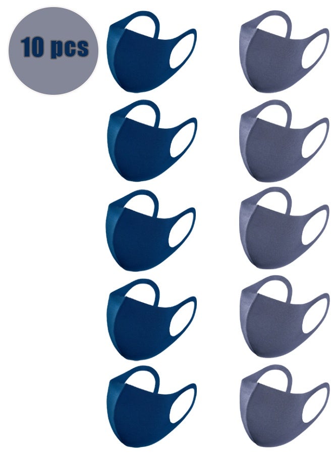 10 Pcs Reusable Fabric Face Masks, 3D Ergonomic Design Breathable & Washable Face Masks for Adults, Comfortable Earloop & Sun Protection,Haze blue and royal blue - Image 1