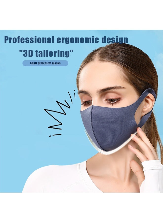 10 Pcs Reusable Fabric Face Masks, 3D Ergonomic Design Breathable & Washable Face Masks for Adults, Comfortable Earloop & Sun Protection,Haze blue and royal blue - Image 3