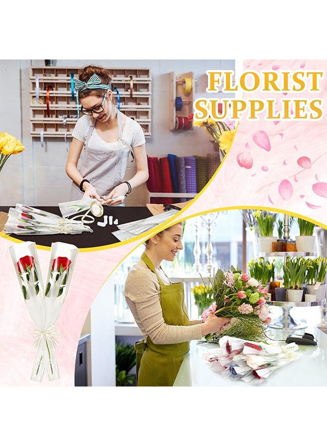 Geustos 100pcs Single Rose Sleeves 100pcs Bouquet Flower Hose with 3 Ribbons, Single Flower Sleeve Flower Wrap Bag Mother's Day Graduation Party Flower Hose(203pcs) - Image 4