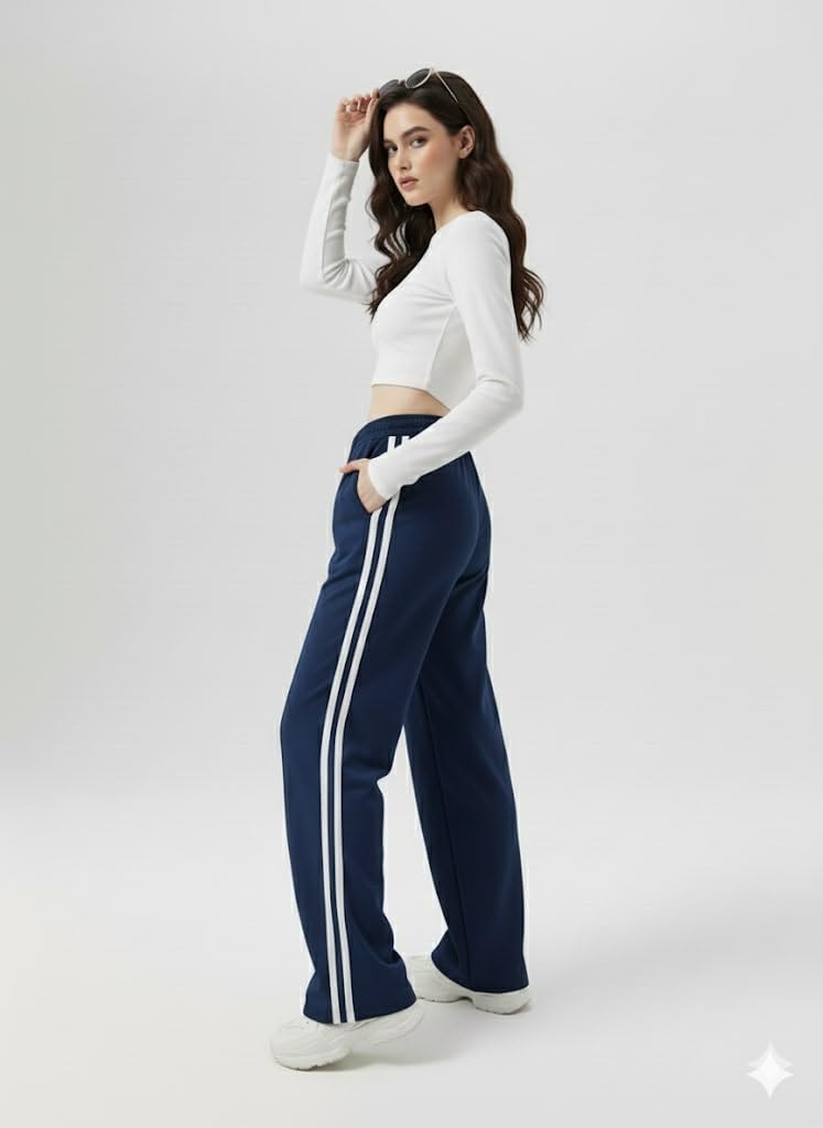 FASHA Women Joggers – High Waist Cotton Track Pants with Pockets | Gym Jogger Pants for Women | Casual Travel Lounge Wear Navy - Image 3