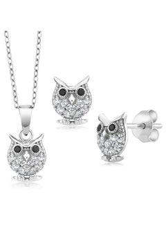 GEM STONE KING 925 Sterling Silver Owl Pendant Earrings Set For Women With 18 Inch Chain  - Image 1