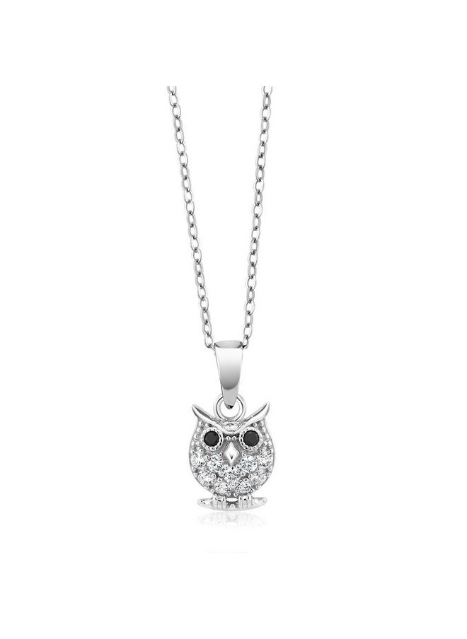 GEM STONE KING 925 Sterling Silver Owl Pendant Earrings Set For Women With 18 Inch Chain  - Image 2