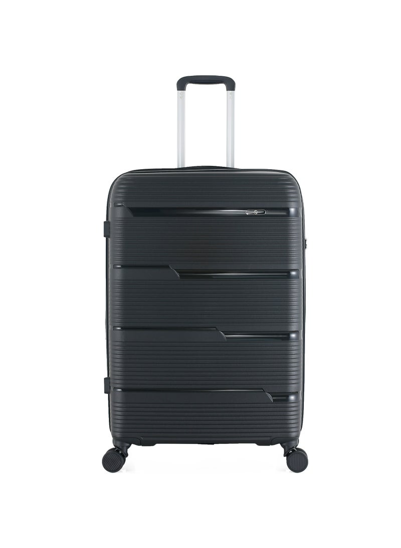 HT H.T Checked Luggage Suitcase–Durable Hard Shell Suitcases with Spinner Wheels, Telescopic Handle & Anti-Theft Zippers (100 Litre, Lightweight Travel Suitcase) (Black, Checked-Medium 28"-Inch) - Image 1