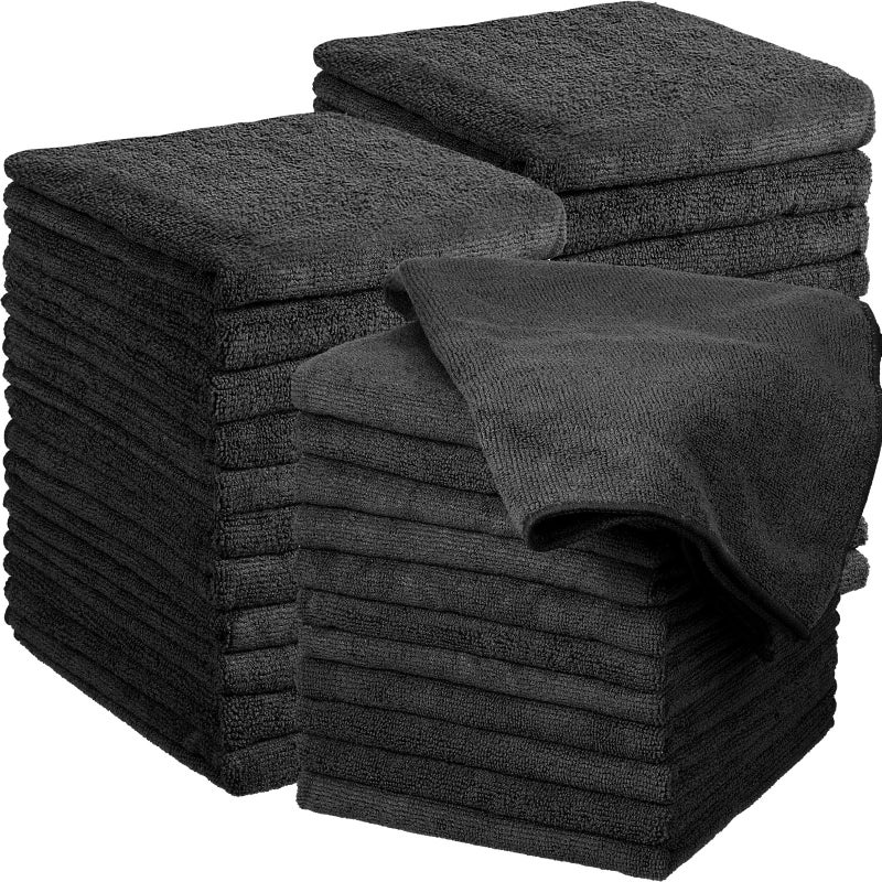Shimeyao 24 Pack Bleach Proof Towels Microfiber Absorbent Resistant Hair Hand Towels Bulk Quick Dry for Barber Gym Bath Spa Shaving (Black,16 x 29 Inch) - Image 1