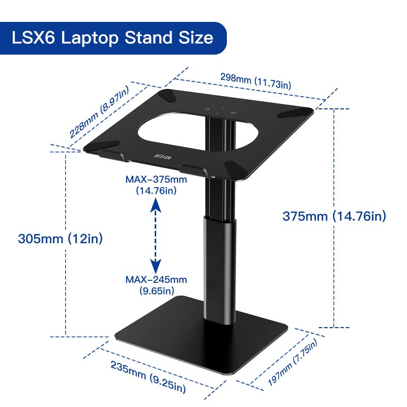BESIGN LSX6 Computer Holder Stand, Ergonomic Adjustable Notebook Riser for Standing Work, Compatible with Air, Pro, Dell, HP, Lenovo More 10-14" Laptops, Black - Image 4