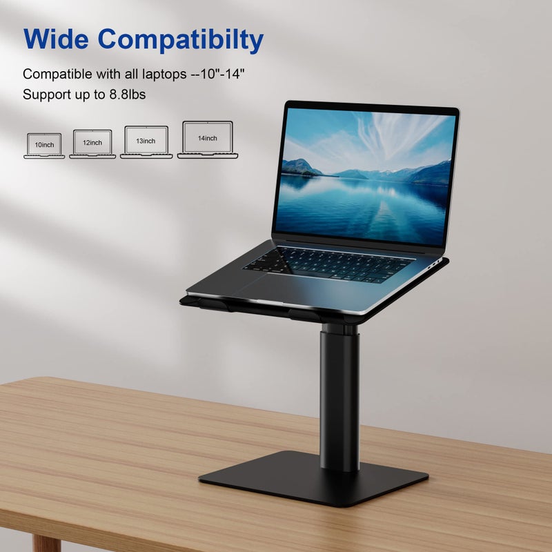 BESIGN LSX6 Computer Holder Stand, Ergonomic Adjustable Notebook Riser for Standing Work, Compatible with Air, Pro, Dell, HP, Lenovo More 10-14" Laptops, Black - Image 3