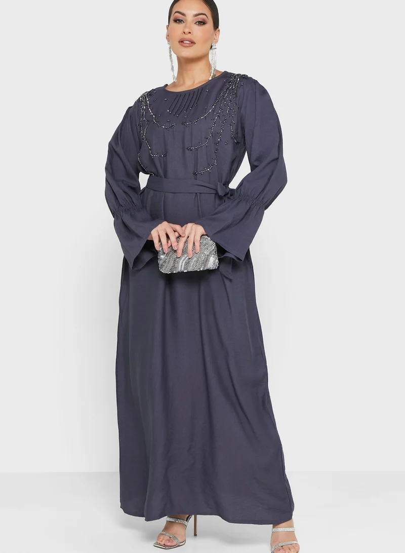 hayas closet Embellished Belted Jalabiya