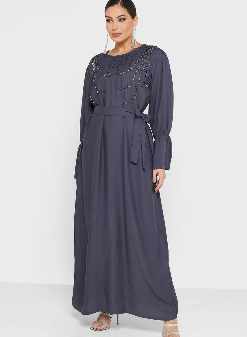 hayas closet Embellished Belted Jalabiya