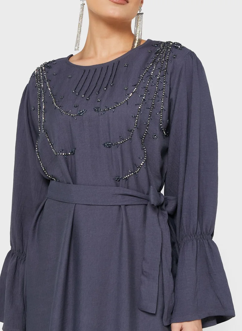 hayas closet Embellished Belted Jalabiya