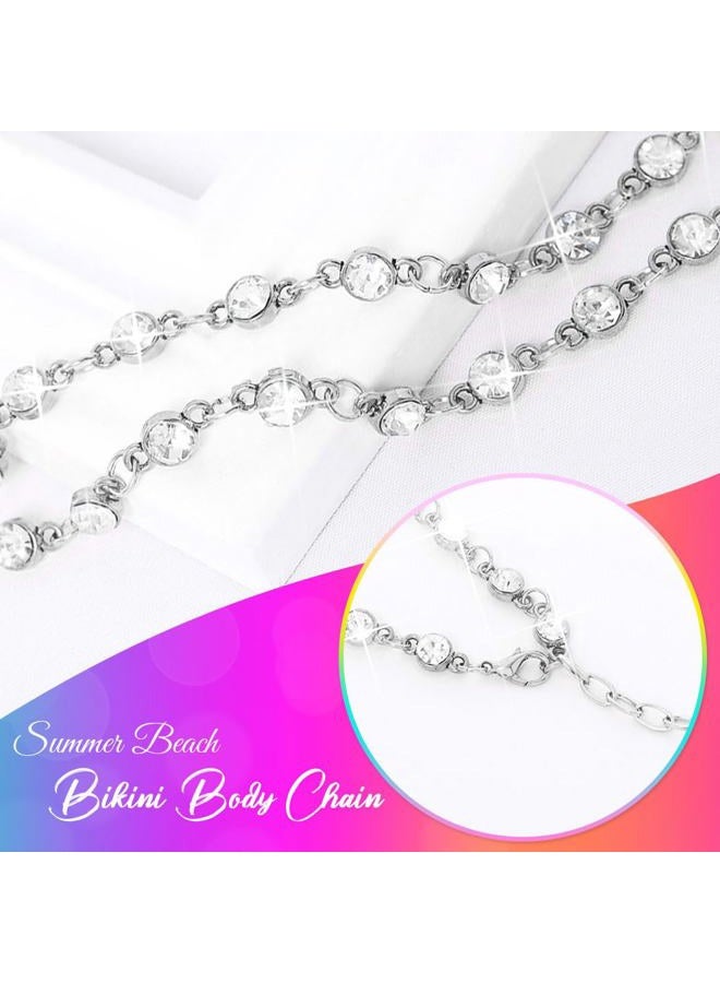 Nicute Boho Rhinestone Belly Chain Waist Chains Summer Crystal Body Jewelry for Women and Girls (Silver) - Image 2