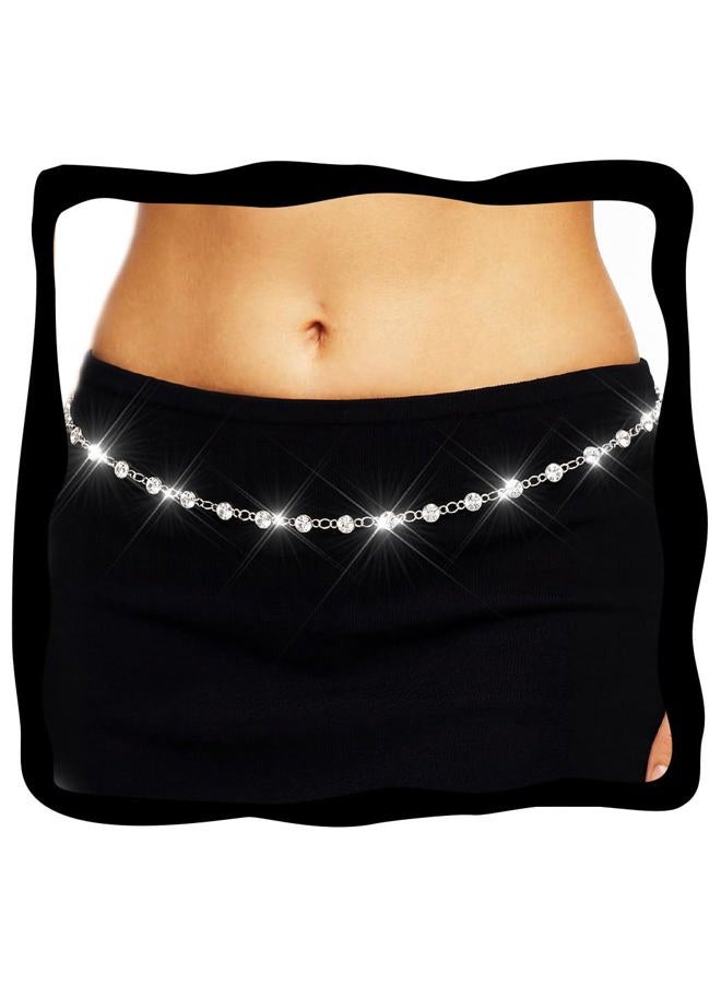Nicute Boho Rhinestone Belly Chain Waist Chains Summer Crystal Body Jewelry for Women and Girls (Silver) - Image 1