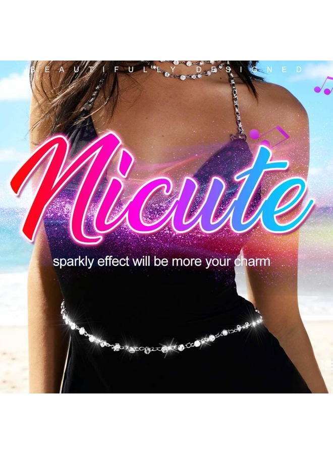 Nicute Boho Rhinestone Belly Chain Waist Chains Summer Crystal Body Jewelry for Women and Girls (Silver) - Image 4