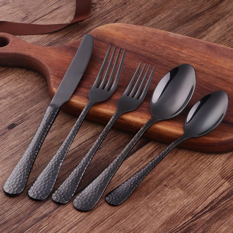 Bisda 20Piece Black Flatware Silverware Set Bisda Stainless Steel Cutlery Sets Multipurpose Use for Home Kitchen Restaurant Hotel Tableware Utensil Service for 4 - Image 2