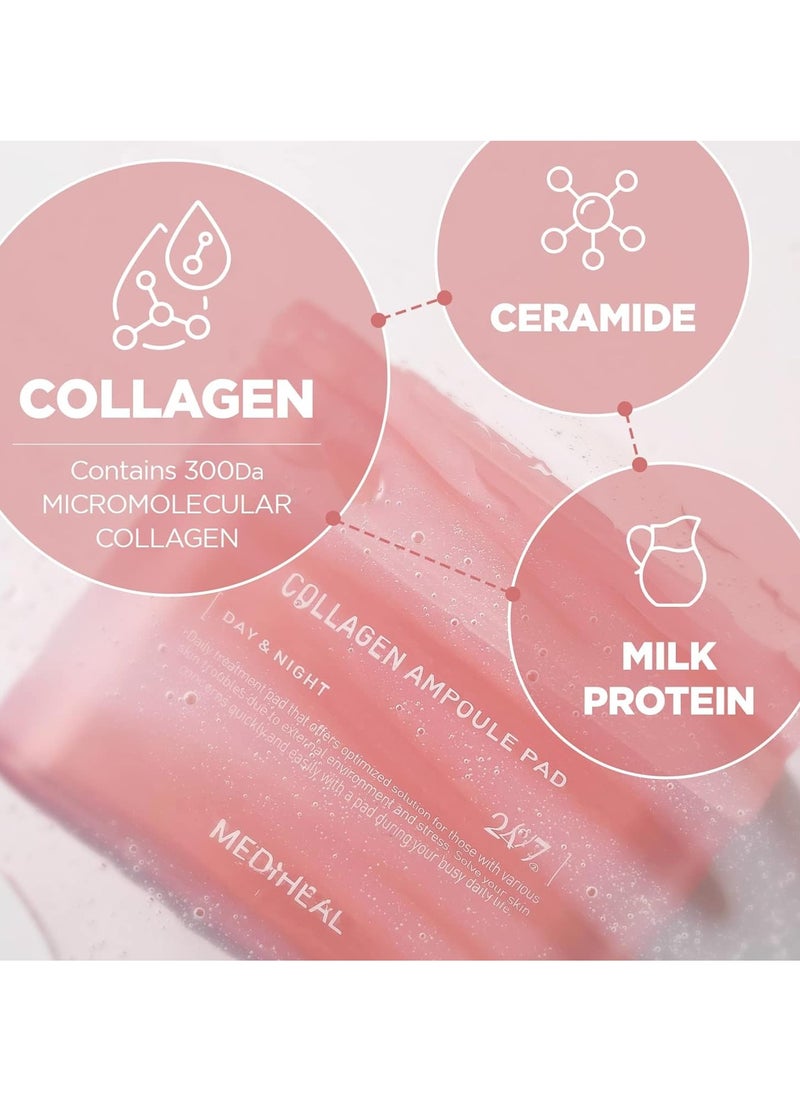 MEDIHEAL Mediheal Korean Collagen Ampoule Pad 100 Pads | Vegan Collagen & Ceramide Skin Firming Toner Pads for Wrinkle Reduction & Elasticity Restoration | Anti-Aging Face Pads  - Image 3