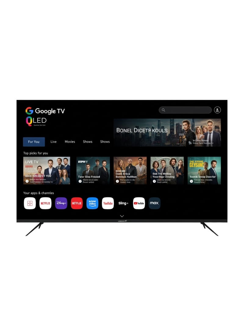 فيديوكون تلفاز جوجل الذكي QLED 4K UHD بحجم 75 بوصة بدون حواف | لوحة بدرجة A+ | جهاز تحكم صوتي مع مساعد جوجل | صوت دولبي | بلوتوث | حامل حائط مجاني - - Image 1