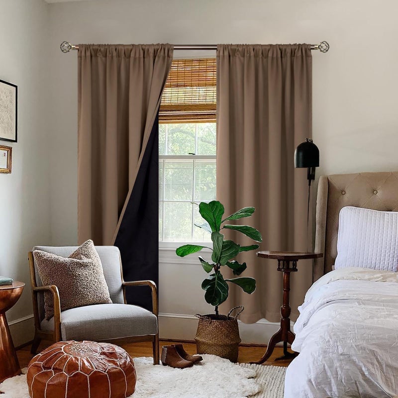 BGment Thermal Insulated 100% Blackout Curtains for Bedroom with Black Liner  Double Layer Full Room Darkening Noise Reducing Rod Pocket Curtain (52 x 72 Inch  Taupe  2 Panels) - Image 2