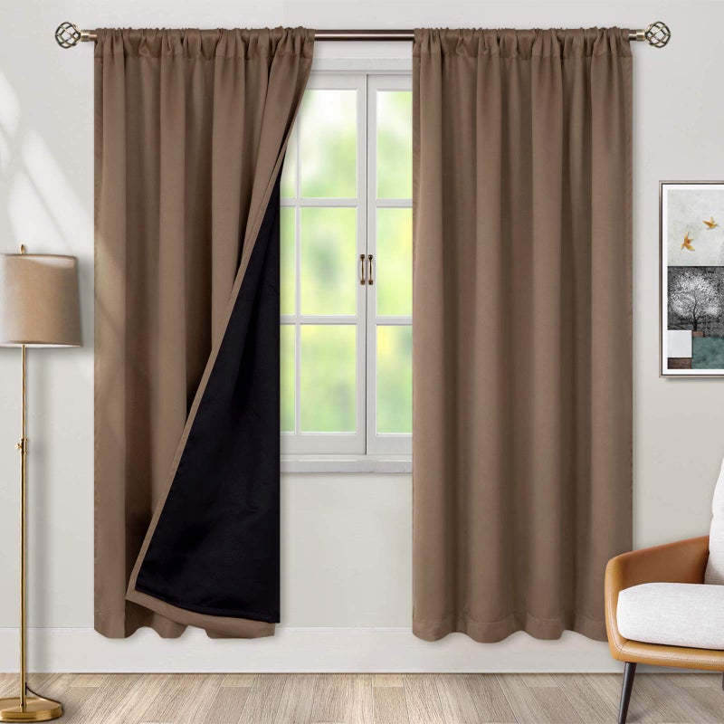 BGment Thermal Insulated 100% Blackout Curtains for Bedroom with Black Liner  Double Layer Full Room Darkening Noise Reducing Rod Pocket Curtain (52 x 72 Inch  Taupe  2 Panels) - Image 1