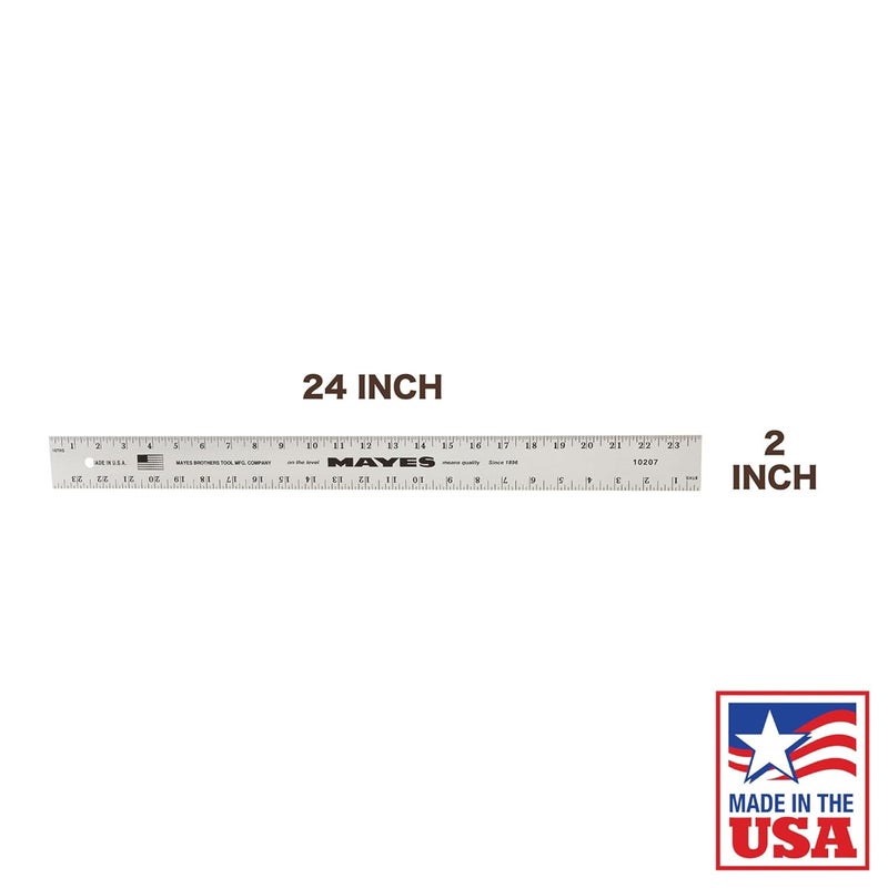 MAYES 10207 24 Inch Straight Edge Aluminum Ruler, Heavy Duty 24 Inch Ruler with Metric and Standard Measurements, Extra Thick Precision Straight Edge - Image 2