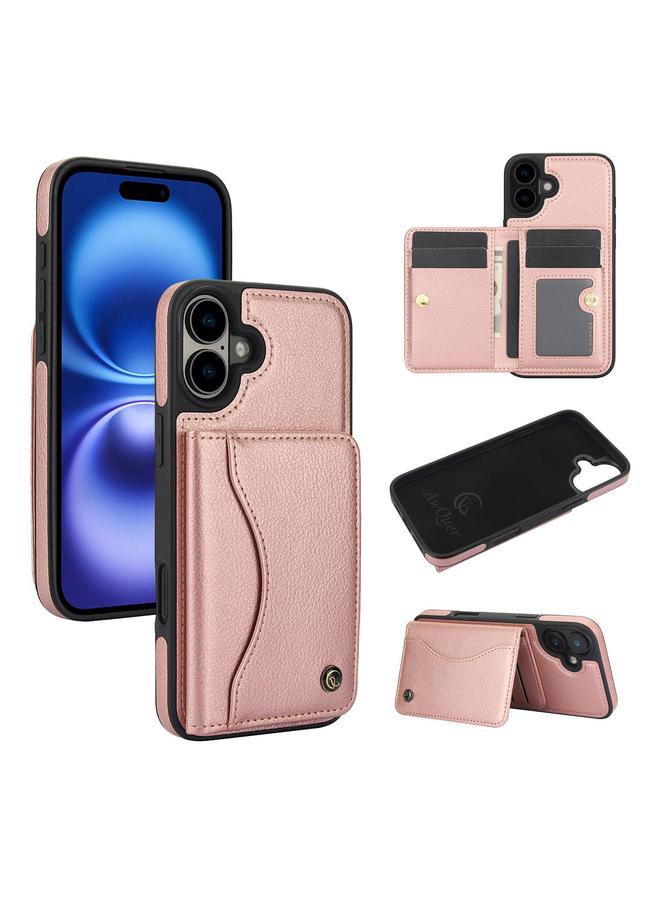 The Bros Case For iPhone 16 Plus AwQuer Horizontal Flip Card Bag Holder Leather Phone Case