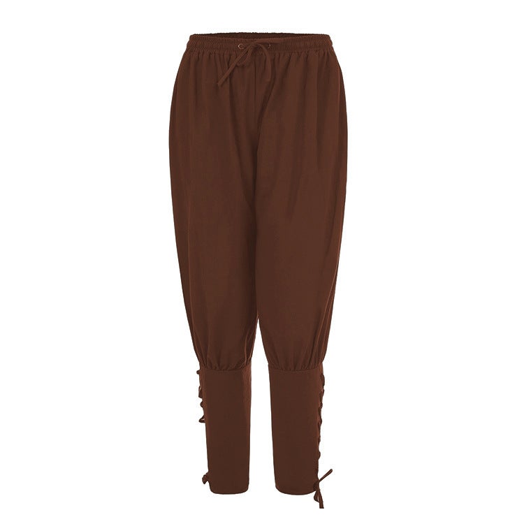 European and American Wish Amazon Retro Medieval Performance Pants Mens Casual Trousers Ankle Strap Pants Steampunk Pants Brown - Image 1