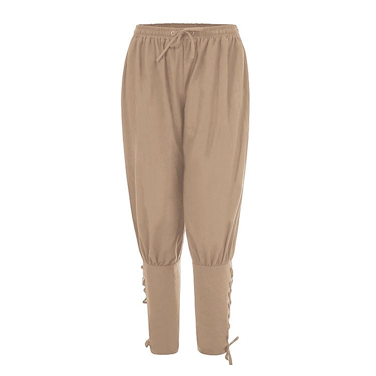 European and American Wish Amazon Retro Medieval Performance Pants Mens Casual Trousers Ankle Strap Pants Steampunk Pants Brown - Image 3