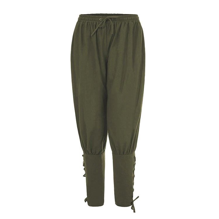 European and American Wish Amazon Retro Medieval Performance Pants Mens Casual Trousers Ankle Strap Pants Steampunk Pants Brown - Image 2