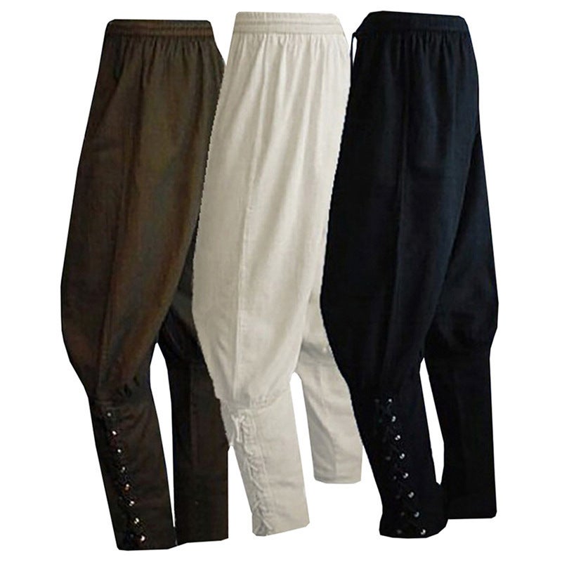 European and American Wish Amazon Retro Medieval Performance Pants Mens Casual Trousers Ankle Strap Pants Steampunk Pants Brown - Image 5