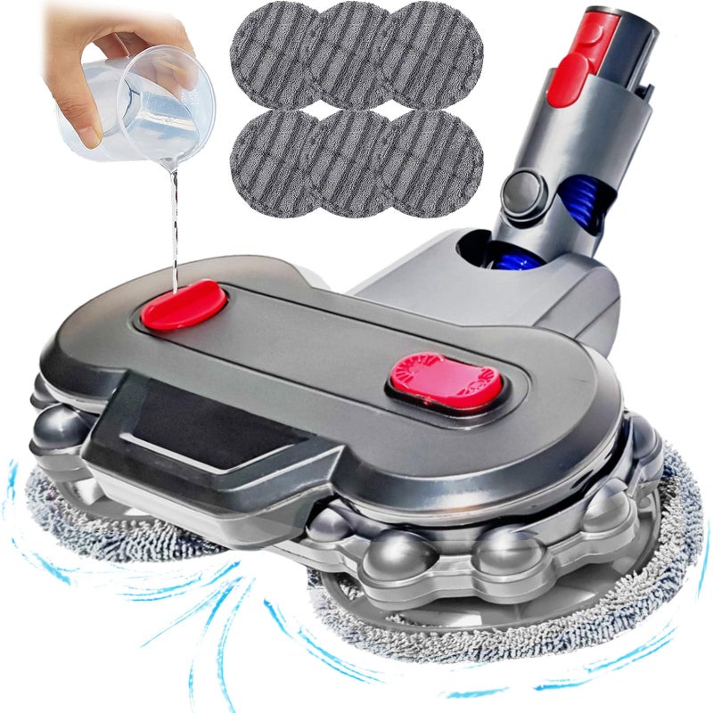 RULA Electric Floor Mop Head Attachment for Dyson v7 v8 v10 v11 v15 Wet Mop Head and Vacuum Cleaner Floor Mop Replacement, 6 Washable Mop Padsã€V6/DC amd Slim Series Not Compatibleã€‘, Large, Gray - Image 1