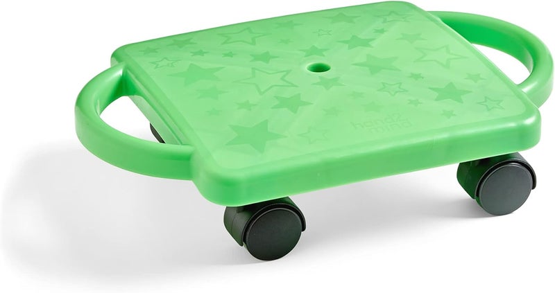 hand2mind Green Indoor Scooter Board with Handles Floor Scooter Sit Down Scooter Gym Activities for Kids Indoor Recess Games Sport Scooters Physical Education Equipment Gross Motor Toys - Image 1