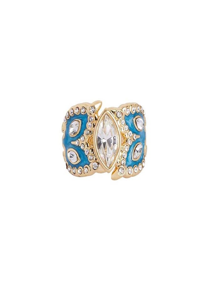 Shaze Verona Ring | Enamelled ring | Made of Brass | cubic zirconina stones | Ring | Color - Blue - Image 1