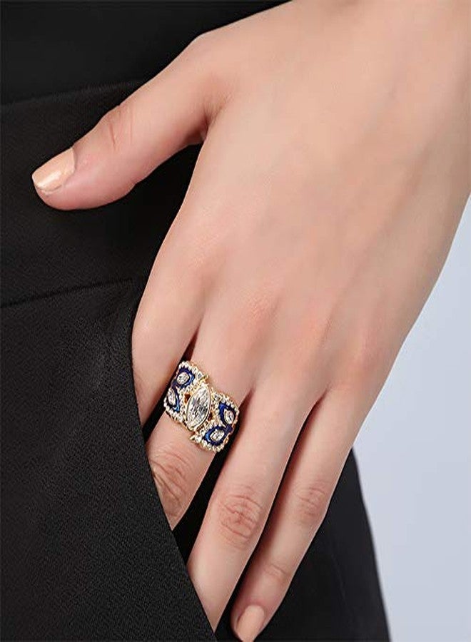 Shaze Verona Ring | Enamelled ring | Made of Brass | cubic zirconina stones | Ring | Color - Blue - Image 4