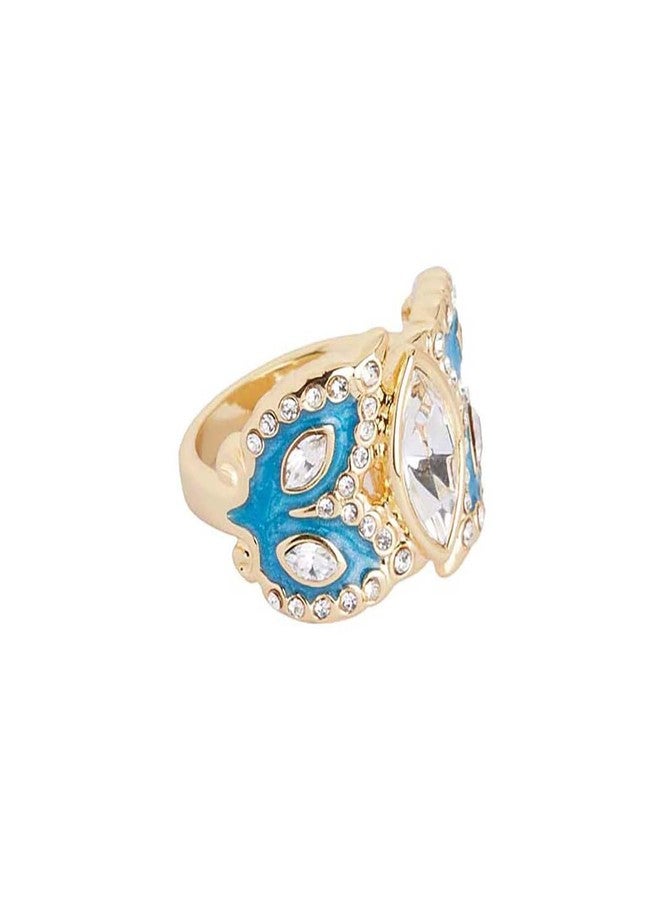 Shaze Verona Ring | Enamelled ring | Made of Brass | cubic zirconina stones | Ring | Color - Blue - Image 2