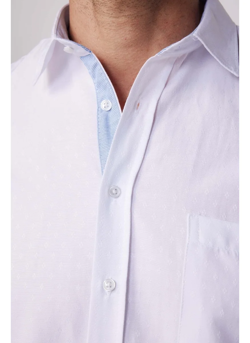 Tudors Classic Fit Sport Collar Dobby Oxford Garnished White Men's Shirt