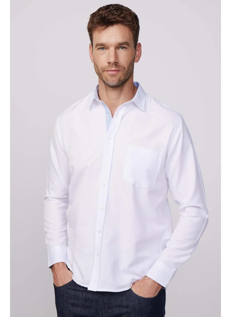 Tudors Classic Fit Sport Collar Dobby Oxford Garnished White Men's Shirt