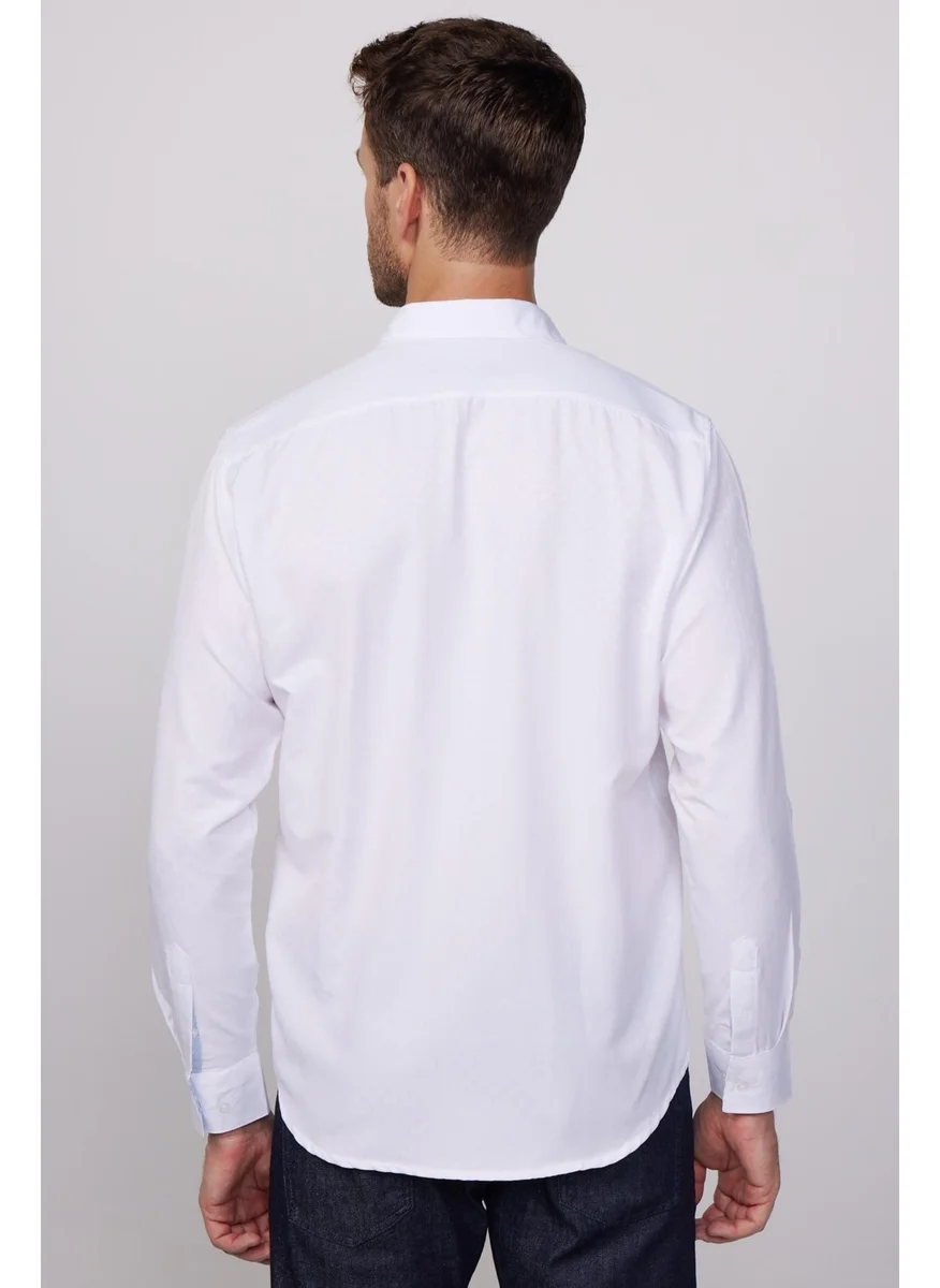 Tudors Classic Fit Sport Collar Dobby Oxford Garnished White Men's Shirt