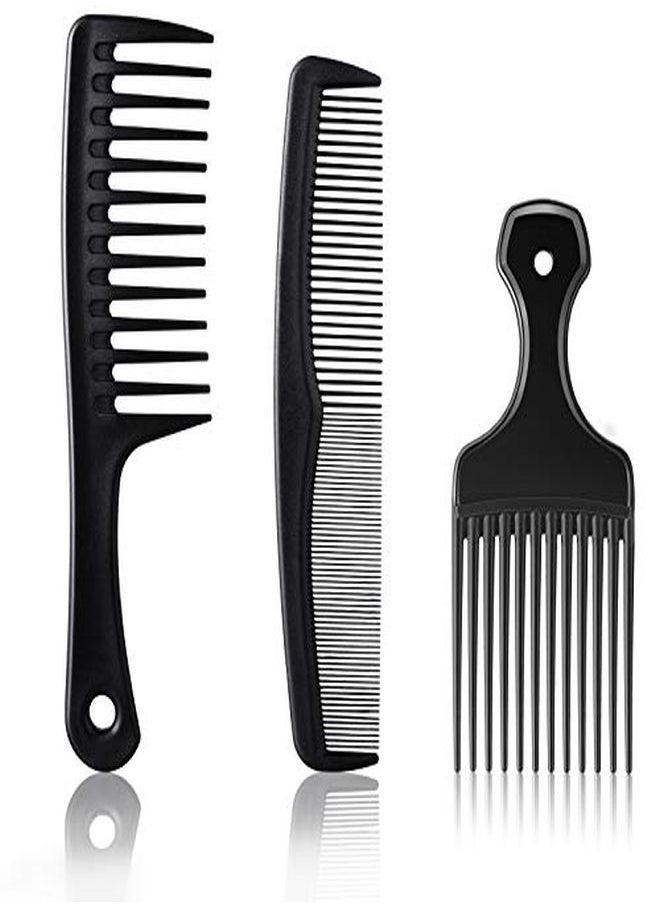 Patelai - 3 Pieces Widetooth Comb Detangling Shower Comb Set Widetooth Comb Pick Comb All Purpose Comb Antistatic Comb Afro Hair Carbon Fiber Pick Barber Brush Tool For Beard Long Thick Curly Afro Hair - Image 1