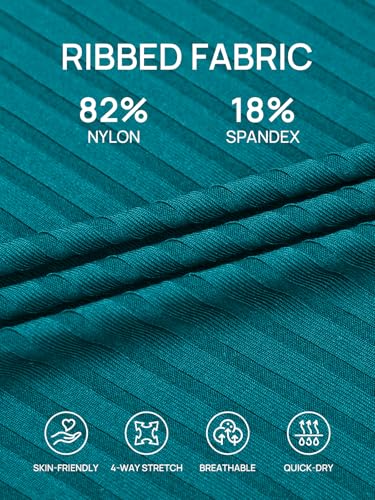 Summer Mae Ribbed Maternity One Piece Swim Dress Pregnancy Swimsuit with Built-in Bottom Swimwear Tie Knot Skirt Bathing Suit Turquoise 6-8 - Image 5