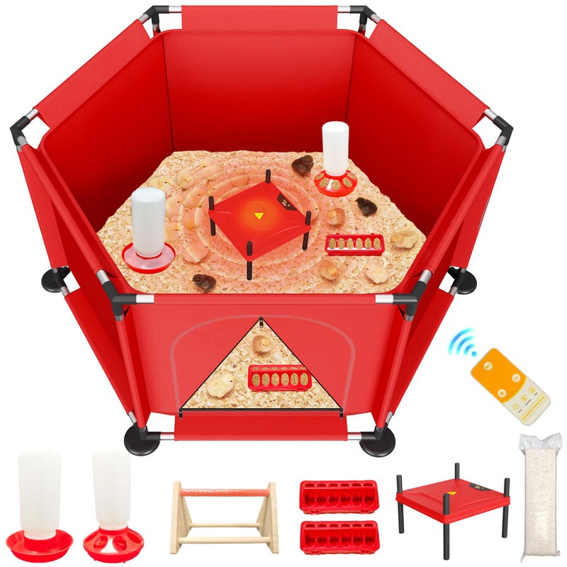 Kweetle Brooder Box for Chicks, 8-in-1 Chick Heat Plate Starter Kit, Baby Chicken Brooder Pen with Feeder, Waterer, Perch & Bedding, Indoor Poultry Setup (Red) - Image 1