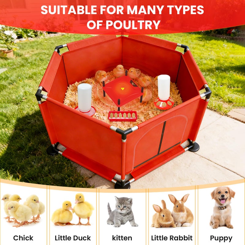 Kweetle Brooder Box for Chicks, 8-in-1 Chick Heat Plate Starter Kit, Baby Chicken Brooder Pen with Feeder, Waterer, Perch & Bedding, Indoor Poultry Setup (Red) - Image 5
