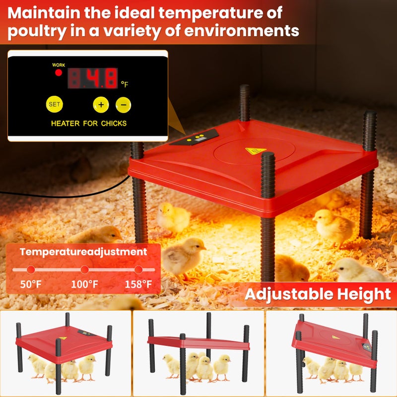 Kweetle Brooder Box for Chicks, 8-in-1 Chick Heat Plate Starter Kit, Baby Chicken Brooder Pen with Feeder, Waterer, Perch & Bedding, Indoor Poultry Setup (Red) - Image 2