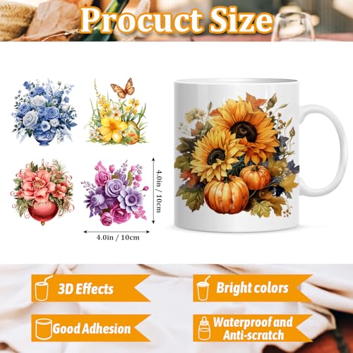 Jeacksy UV DTF Cup Wraps for 16 oz Glass Cups- 20 Sheets Flower Uvdtf Cup Wraps Vinyl Decals for Tumblers, Rub on Transfers for Crafts, Cold Transfer Stickers for Bookmarks, Wood Furniture, Water Bottles - Image 3