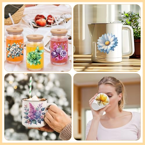 Jeacksy UV DTF Cup Wraps for 16 oz Glass Cups- 20 Sheets Flower Uvdtf Cup Wraps Vinyl Decals for Tumblers, Rub on Transfers for Crafts, Cold Transfer Stickers for Bookmarks, Wood Furniture, Water Bottles - Image 5