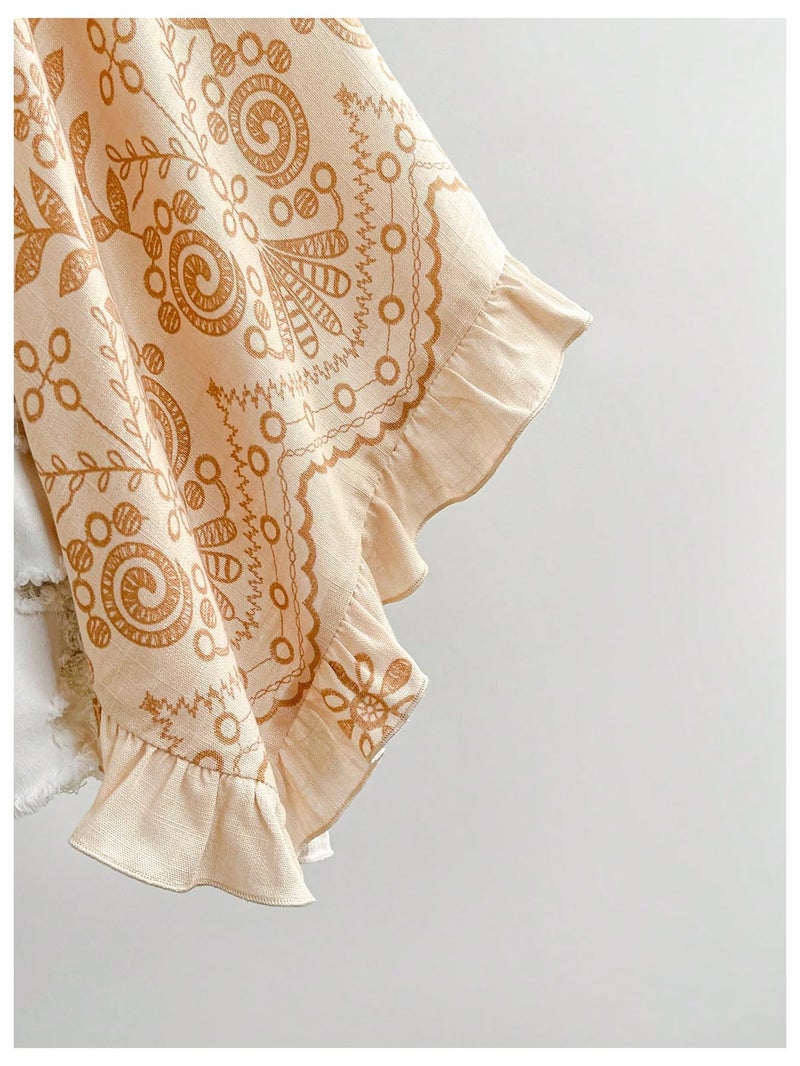 BEAUDRM Women's Boho Tops Wrap Western Country Concert 70s Outfits Tie Front Long Bell Sleeve Tops Hippie Disco Clothes Khaki Large - Image 4
