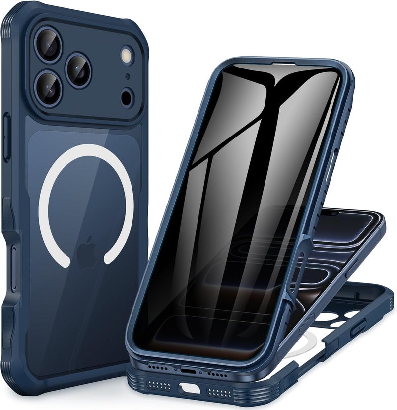 CENHUFO Magnetic Anti-Spy Case for iPhone 17 Pro Max [Compatible with MagSafe] Built-in 9H Tempered Glass Screen Protector and Camera Protection, Shockproof Phone Cover Case – Blue Global versatile design - Image 1