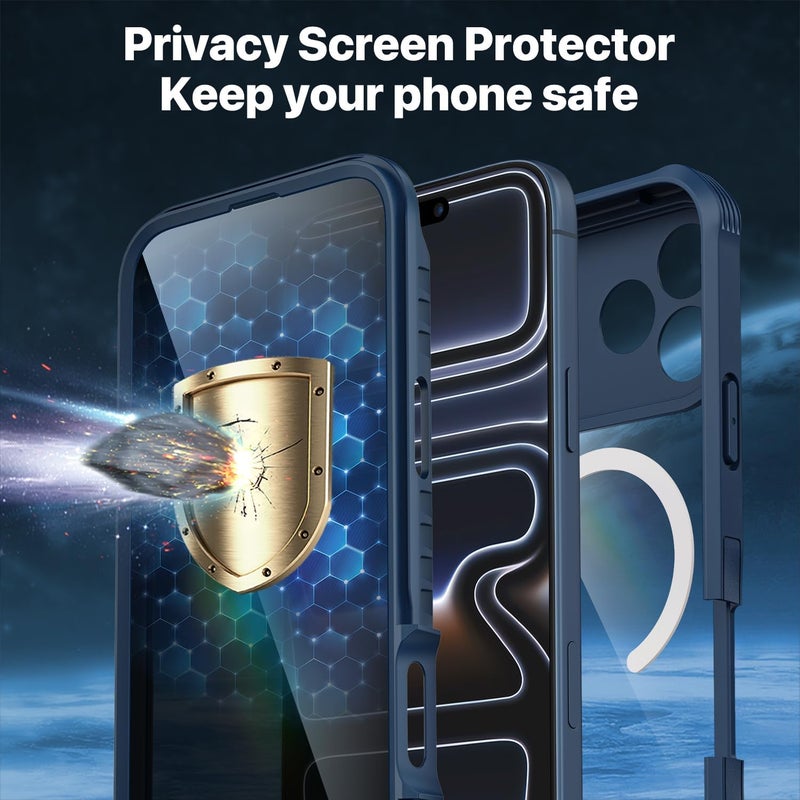 CENHUFO Magnetic Anti-Spy Case for iPhone 17 Pro Max [Compatible with MagSafe] Built-in 9H Tempered Glass Screen Protector and Camera Protection, Shockproof Phone Cover Case – Blue Global versatile design - Image 5