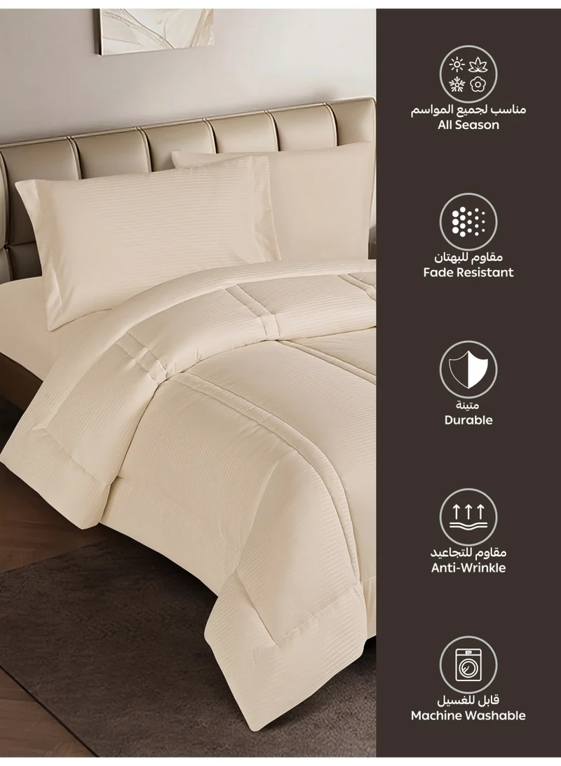 Donetella Bedding Comforter Set Single  Size, 4-Pcs Bed Set Fits 120x200 Cms -Hotel Striped  Bedding Set-All Season- Brushed Microfiber (طقم مفرش سرير فندقي)