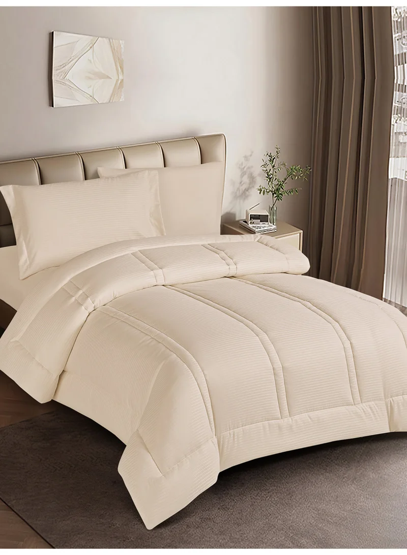 Donetella Bedding Comforter Set Single  Size, 4-Pcs Bed Set Fits 120x200 Cms -Hotel Striped  Bedding Set-All Season- Brushed Microfiber (طقم مفرش سرير فندقي)